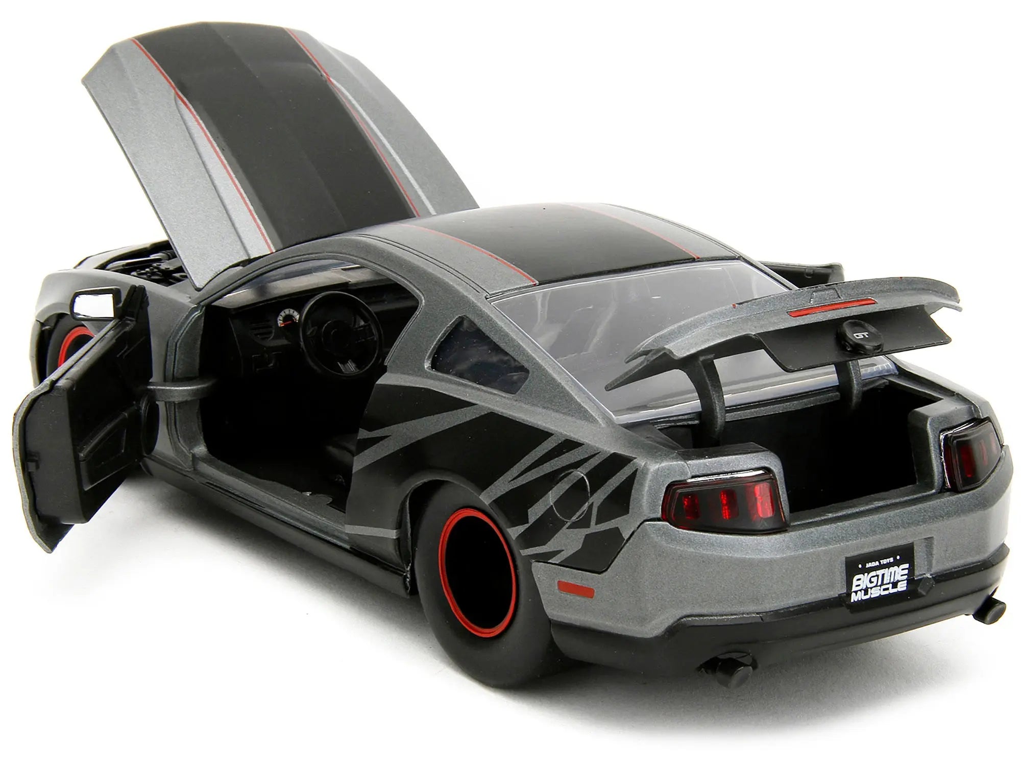 2010 Ford Mustang GT Matt Gray Metallic with Black Graphics and Stripes "Ford Performance" "Bigtime Muscle" Series 1/24 Diecast Model Car by Jada Jada