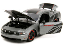 Load image into Gallery viewer, 2010 Ford Mustang GT Matt Gray Metallic with Black Graphics and Stripes &quot;Ford Performance&quot; &quot;Bigtime Muscle&quot; Series 1/24 Diecast Model Car by Jada Jada
