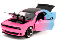 Load image into Gallery viewer, 2015 Dodge Challenger SRT Hellcat Pink and Blue Gradient with Matt Black Hood and Top &quot;Pink Slips&quot; Series 1/24 Diecast Model Car by Jada Jada
