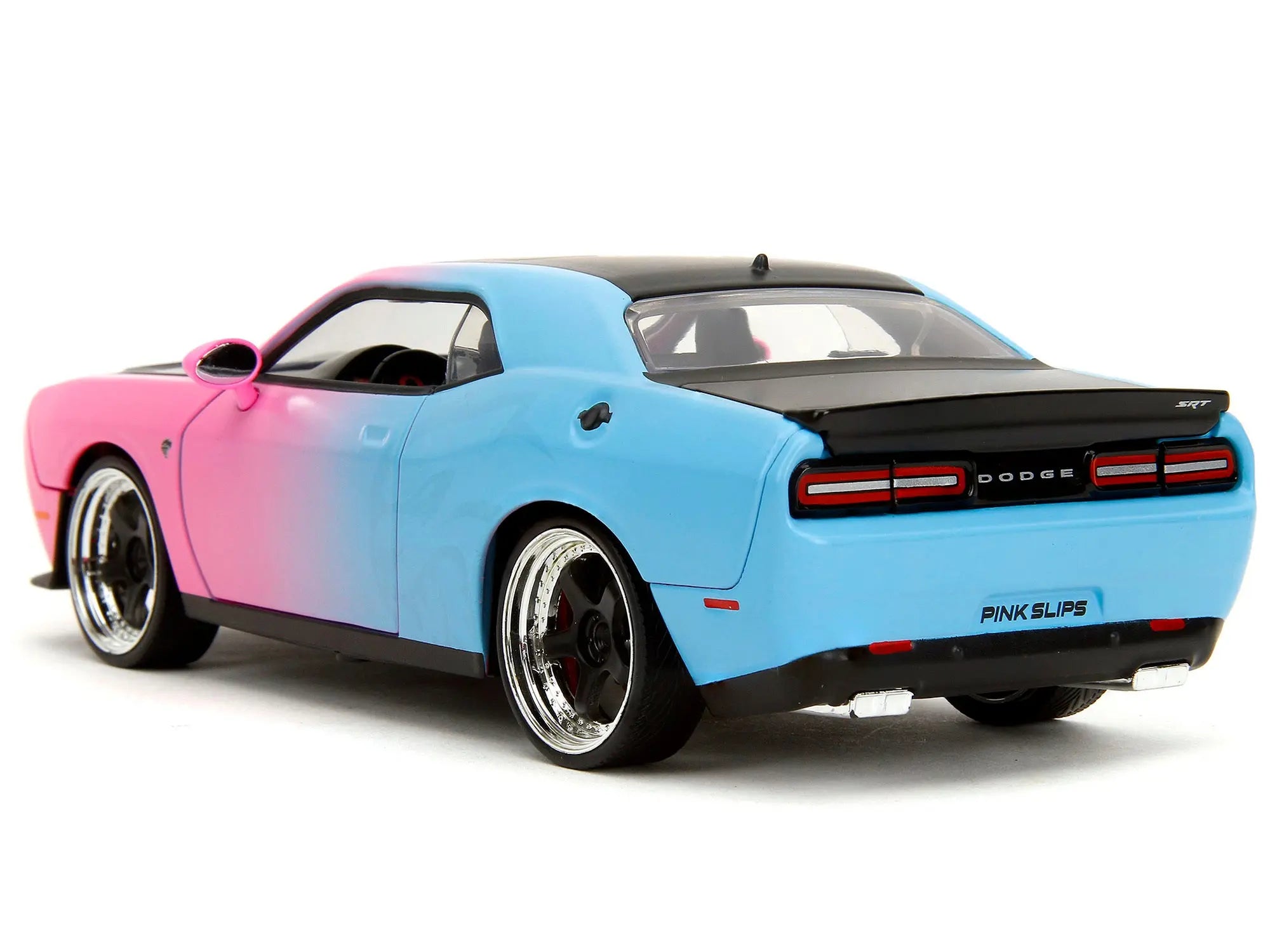 2015 Dodge Challenger SRT Hellcat Pink and Blue Gradient with Matt Black Hood and Top "Pink Slips" Series 1/24 Diecast Model Car by Jada Jada