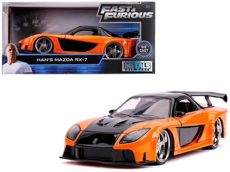 Han's Mazda RX-7 RHD (Right Hand Drive) Orange and Black "Fast & Furious" Movie 1/24 Diecast Model Car by Jada Jada