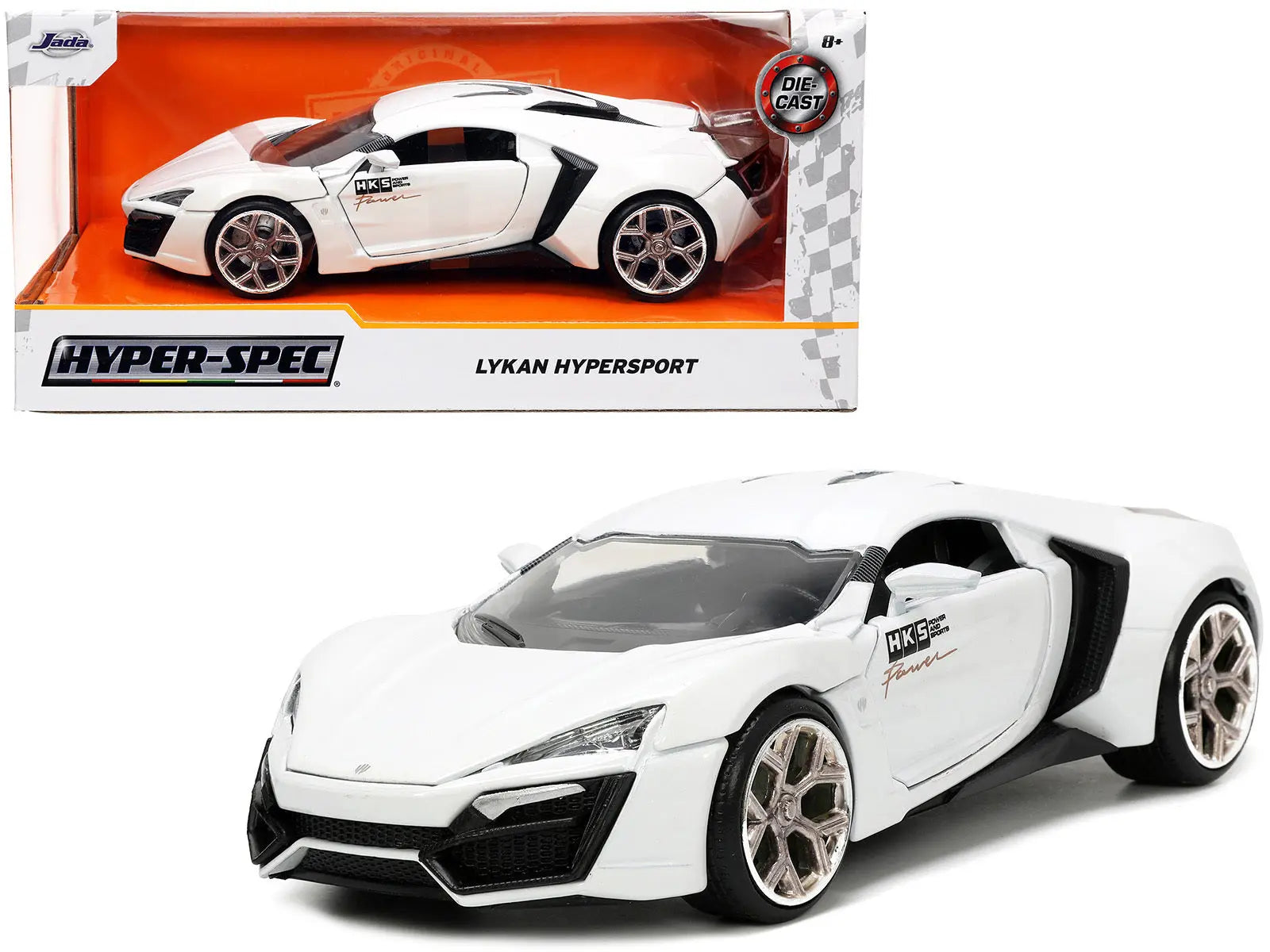 Lykan Hypersport White with Bronze Metallic Rear Spoiler "HKS" "Hyper-Spec" Series 1/24 Diecast Model Car by Jada Jada