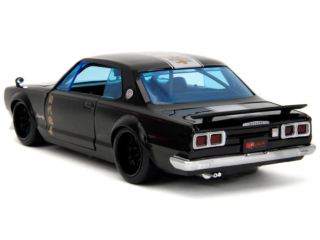 1971 Nissan Skyline GT-R RHD (Right Hand Drive) Black with Silver Stripe and Mikey Diecast Figure 