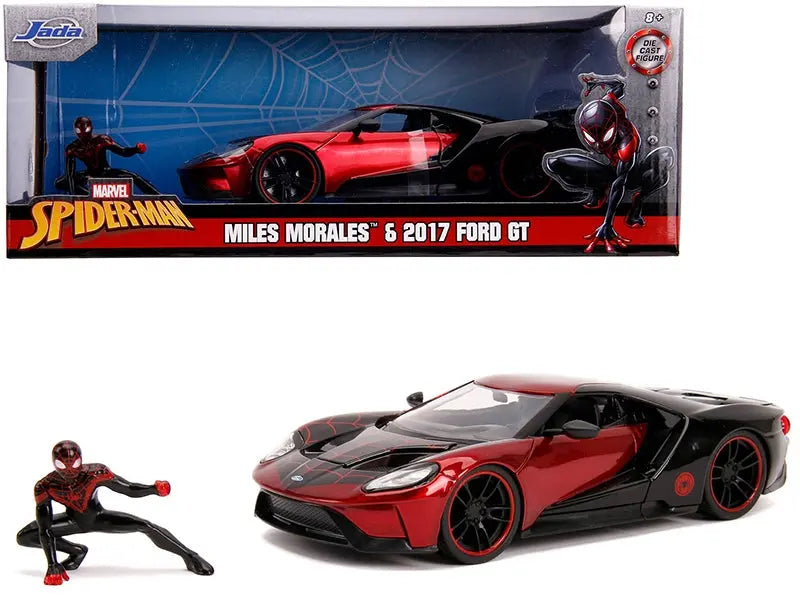 2017 Ford GT with Miles Morales Diecast Figurine "Spider Man" "Marvel" Series 1/24 Diecast Model Car by Jada Jada