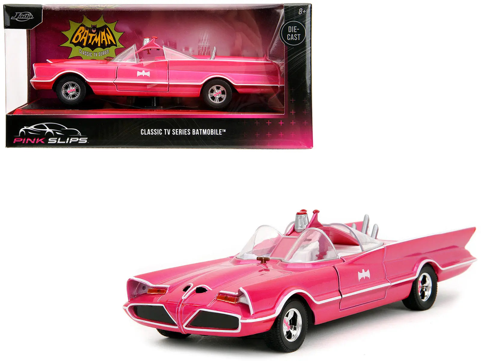 1966 Classic Batmobile Pink Metallic with White Interior Based on Model from "Batman" (1966-1968) TV Series "Pink Slips" Series 1/24 Diecast Model Car by Jada Jada