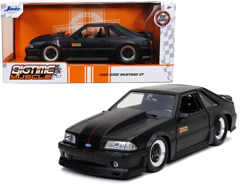 1989 Ford Mustang GT "Hooker" Matt Black with Red Stripes "Bigtime Muscle" 1/24 Diecast Model Car by Jada Jada