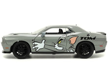 Load image into Gallery viewer, 2015 Dodge Challenger Hellcat Gray with &quot;Tom&quot; Graphics and Jerry Diecast Figure &quot;Tom and Jerry&quot; &quot;Hollywood Rides&quot; Series 1/24 Diecast Model Car by Jada Jada
