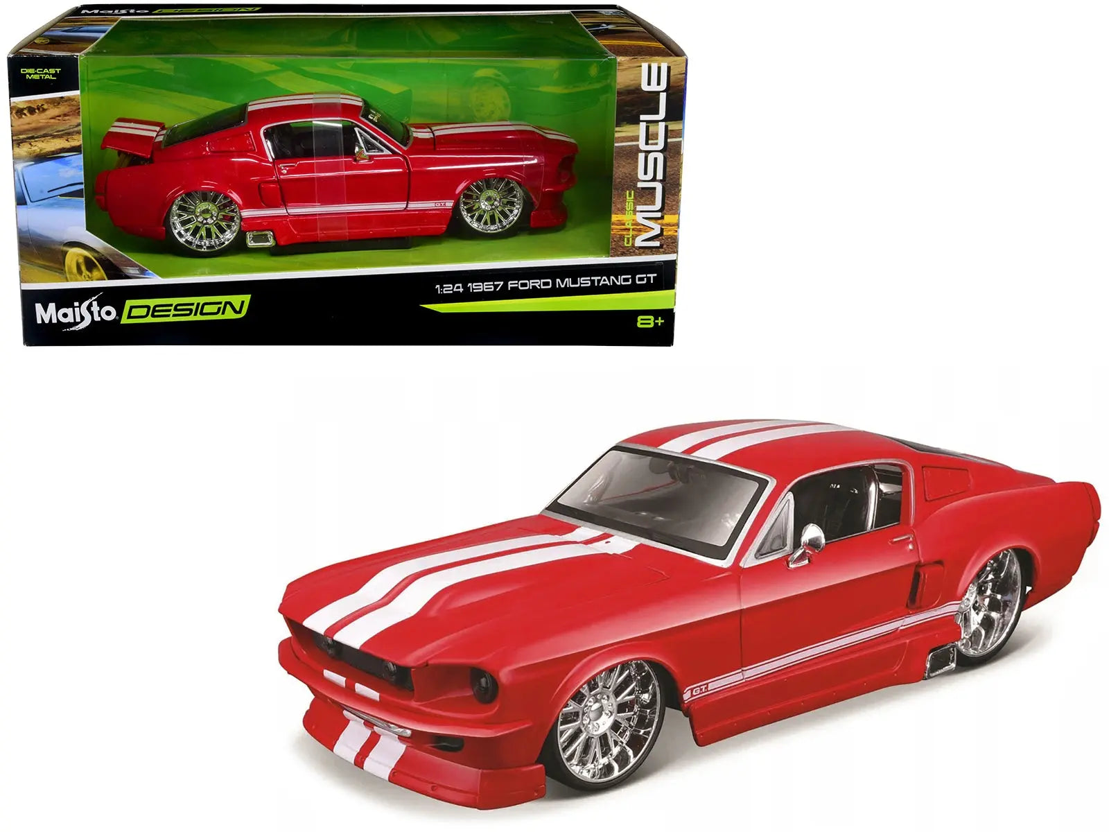 1967 Ford Mustang GT Red with White Stripes "Classic Muscle" "Maisto Design" Series 1/24 Diecast Model Car by Maisto Maisto