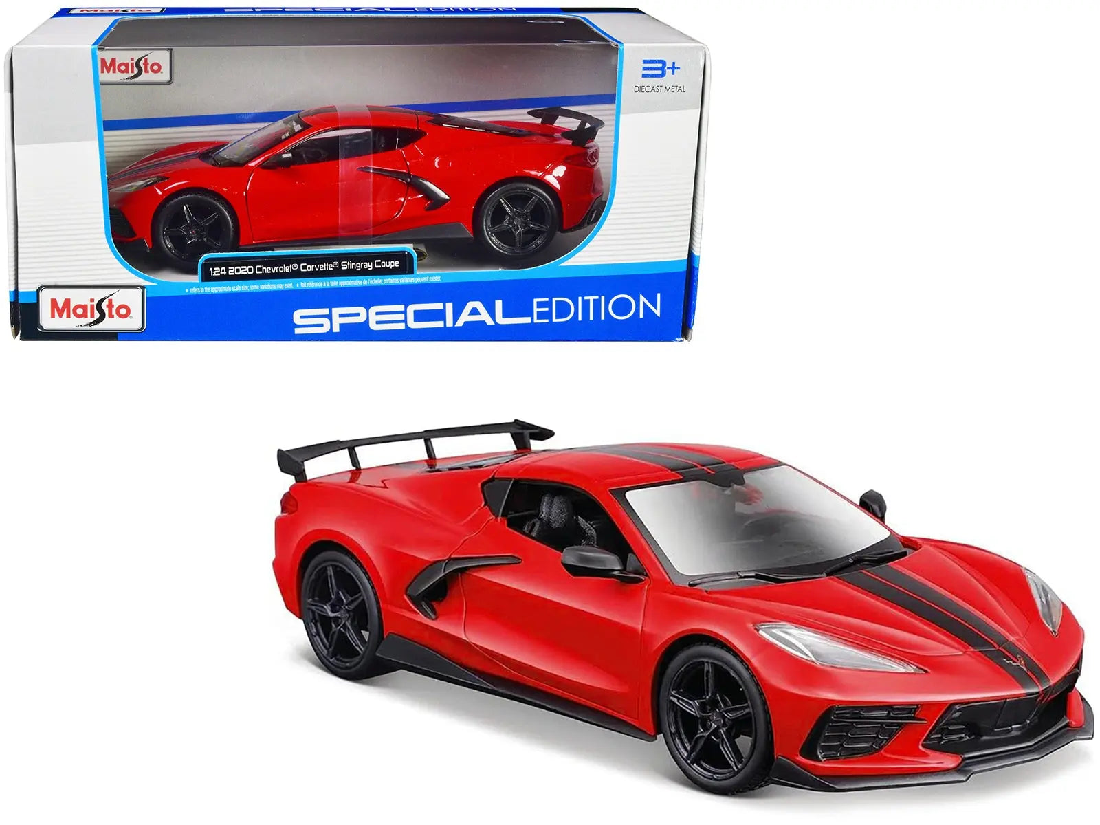 2020 Chevrolet Corvette Stingray Coupe Red with Black Stripes "Special Edition" Series 1/24 Diecast Model Car by Maisto Maisto