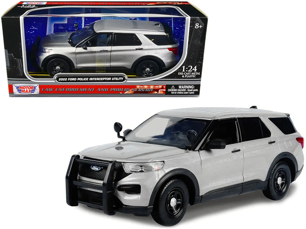 2022 Ford Police Interceptor Utility Unmarked Slick-Top Silver 1/24 Diecast Model Car by Motormax Motormax