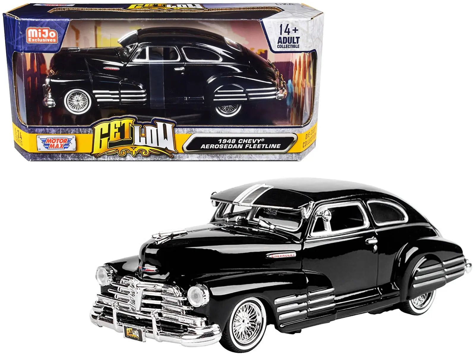 1948 Chevrolet Aerosedan Fleetside Lowrider Black "Get Low" Series 1/24 Diecast Model Car by Motormax Motormax