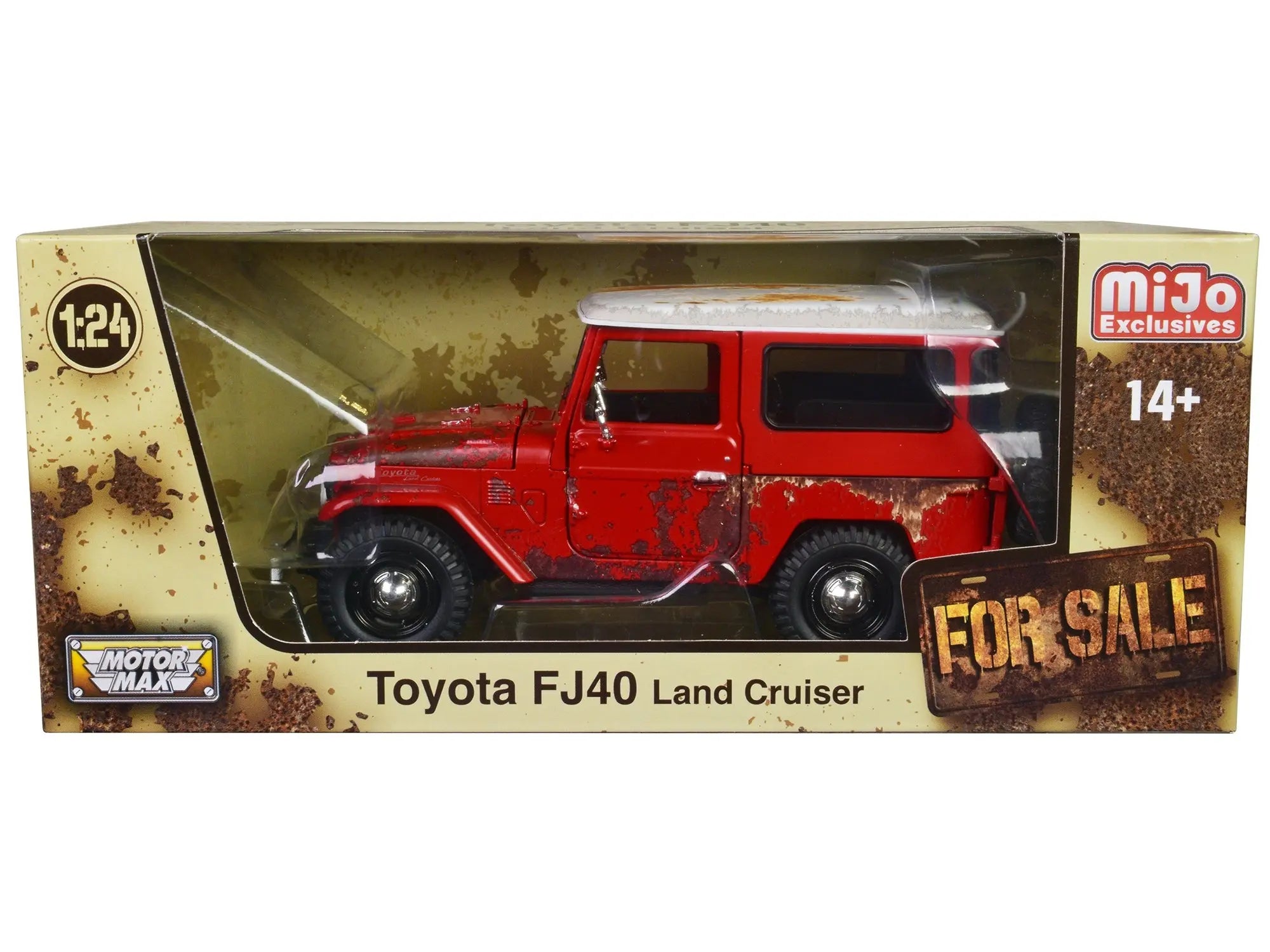 Toyota FJ40 Land Cruiser Red with White Top (Rusted Version) "For Sale" Series 1/24 Diecast Model Car by Motormax Motormax