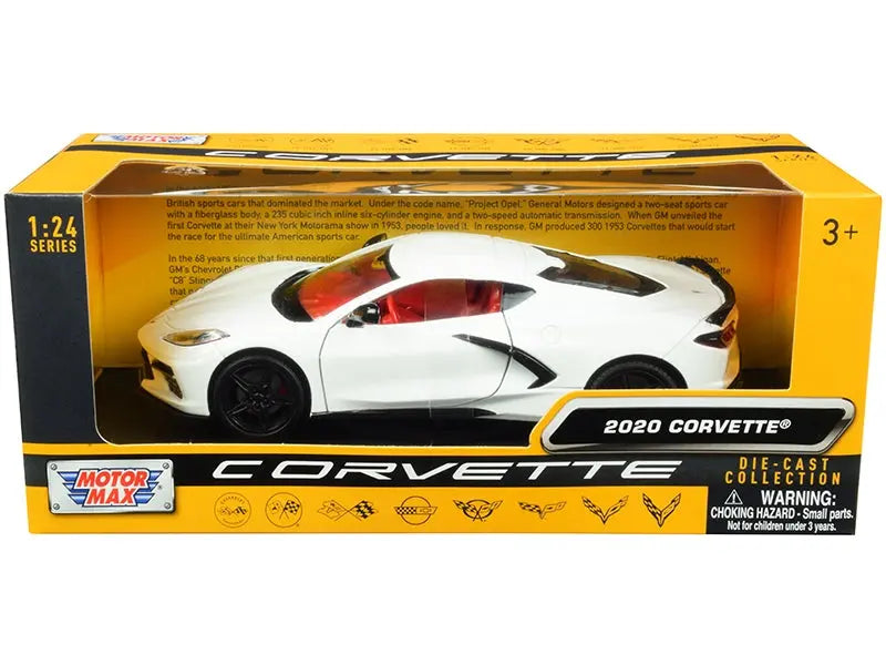 2020 Chevrolet Corvette C8 Stingray White with Red Interior "History of Corvette" Series 1/24 Diecast Model Car by Motormax Motormax