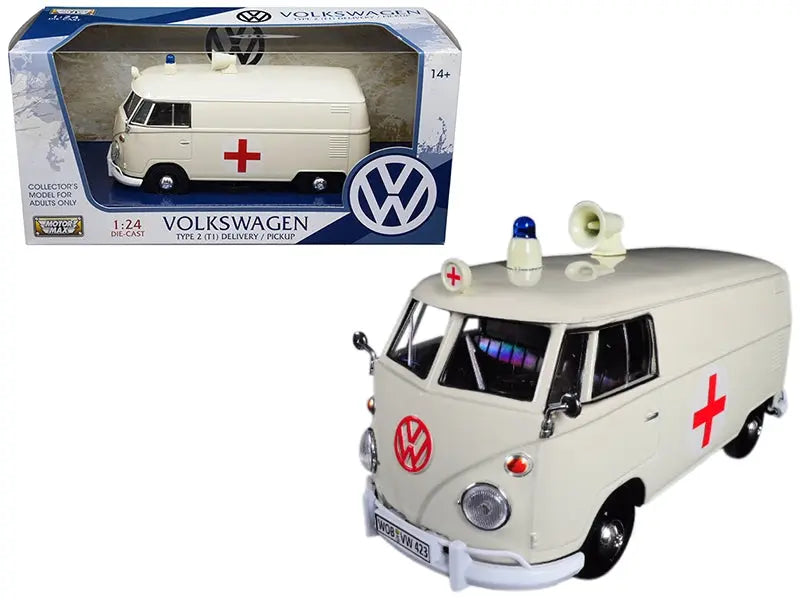 Volkswagen Type 2 (T1) Ambulance Cream 1/24 Diecast Model by Motormax Motormax