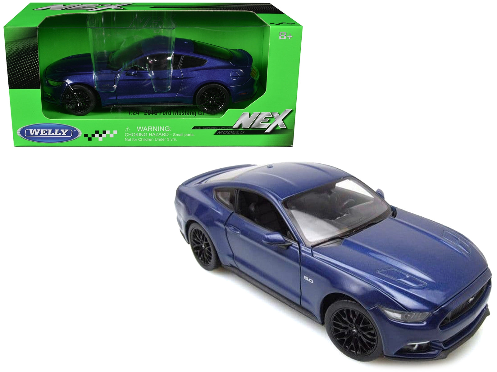 2015 Ford Mustang GT 5.0 Blue Metallic "NEX Models" Series 1/24 Diecast Model Car by Welly Welly