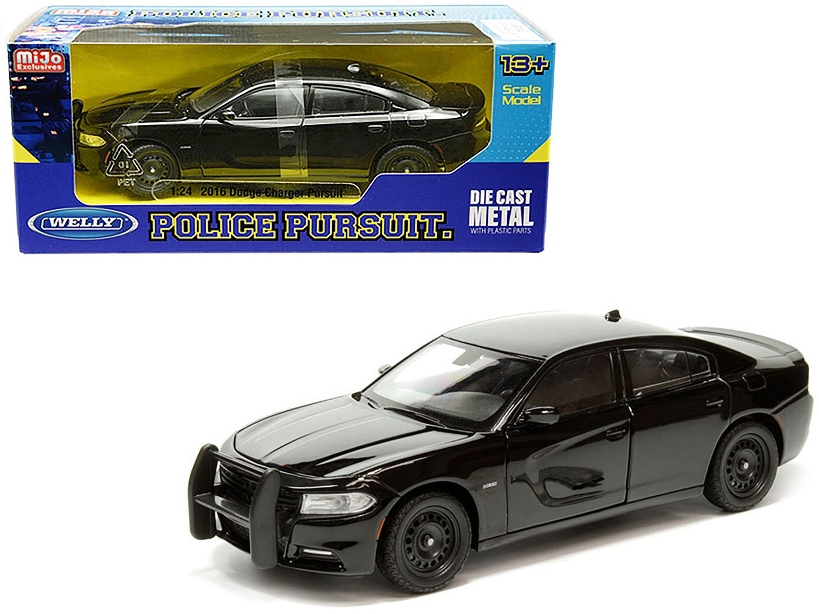 2016 Dodge Charger Pursuit Police Interceptor Black Unmarked "Police Pursuit" Series 1/24 Diecast Model Car by Welly Welly