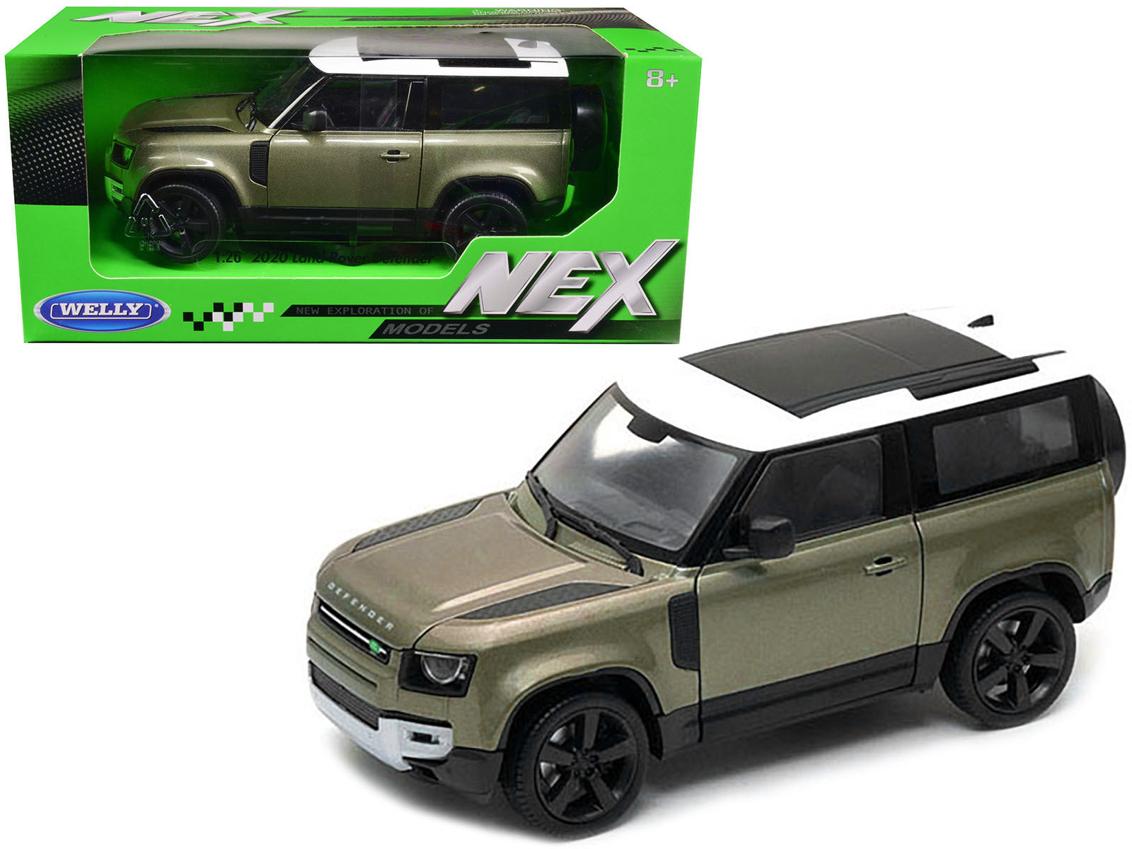 2020 Land Rover Defender Green Metallic with White Top "NEX Models" 1/26 Diecast Model Car by Welly Welly