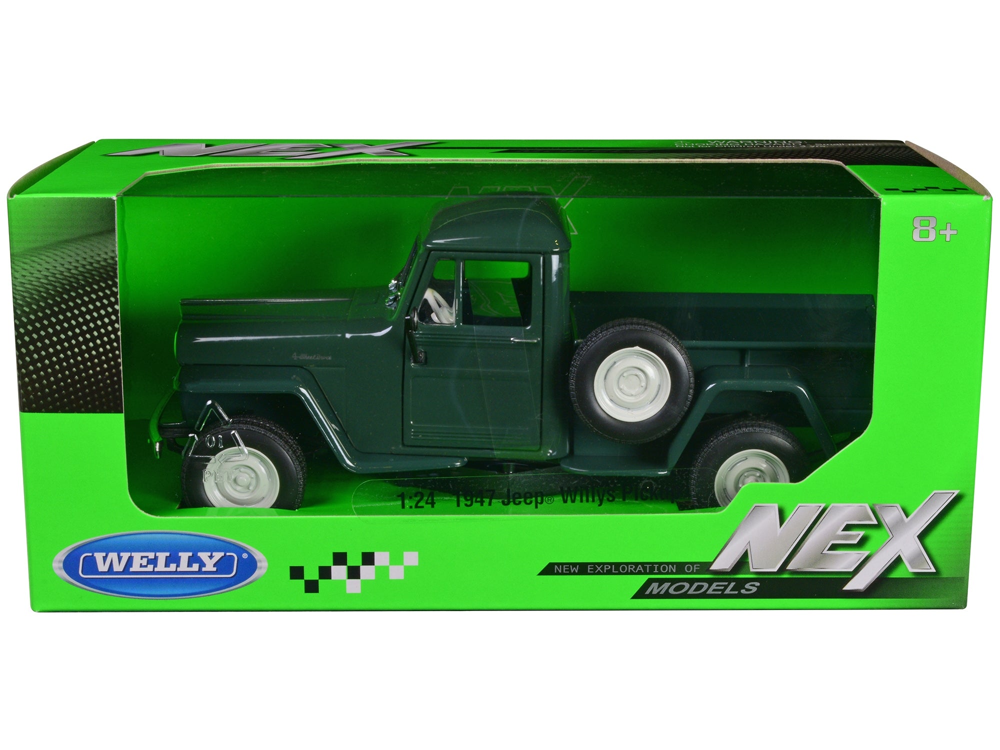 1947 Jeep Willys Pickup Truck Dark Green "NEX Models" Series 1/24 Diecast Model Car by Welly Welly