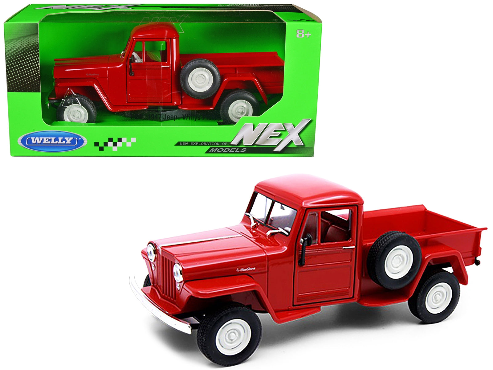 1947 Jeep Willys Pickup Truck Red "NEX Models" Series 1/24 Diecast Model Car by Welly Welly