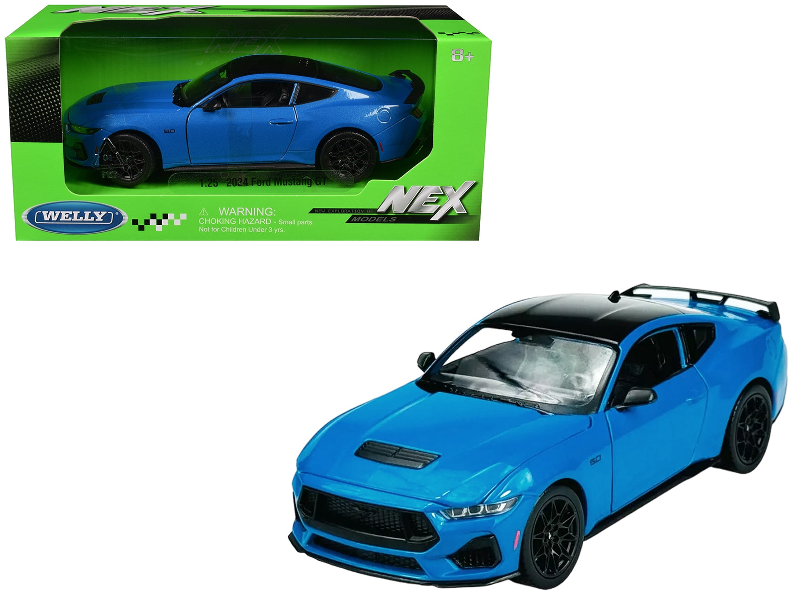 2024 Ford Mustang GT 5.0 Blue with Black Top "NEX Models" Series 1/25 Diecast Model Car by Welly Welly