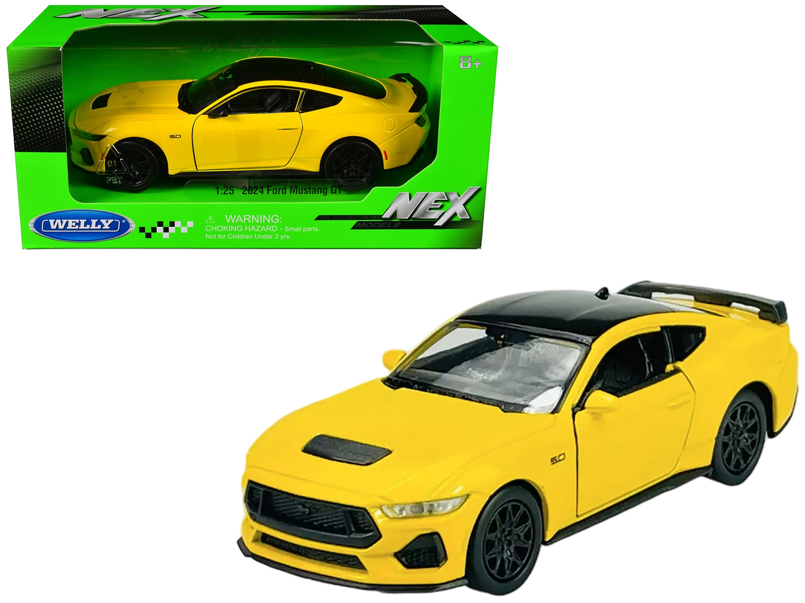 2024 Ford Mustang GT 5.0 Yellow with Black Top "NEX Models" Series 1/25 Diecast Model Car by Welly Welly