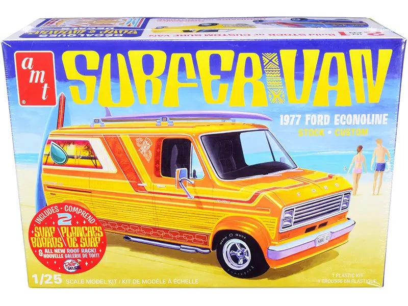 Skill 2 Model Kit 1977 Ford Econoline Surfer Van with Two Surfboards 2-in-1 Kit 1/25 Scale Model by AMT AMT