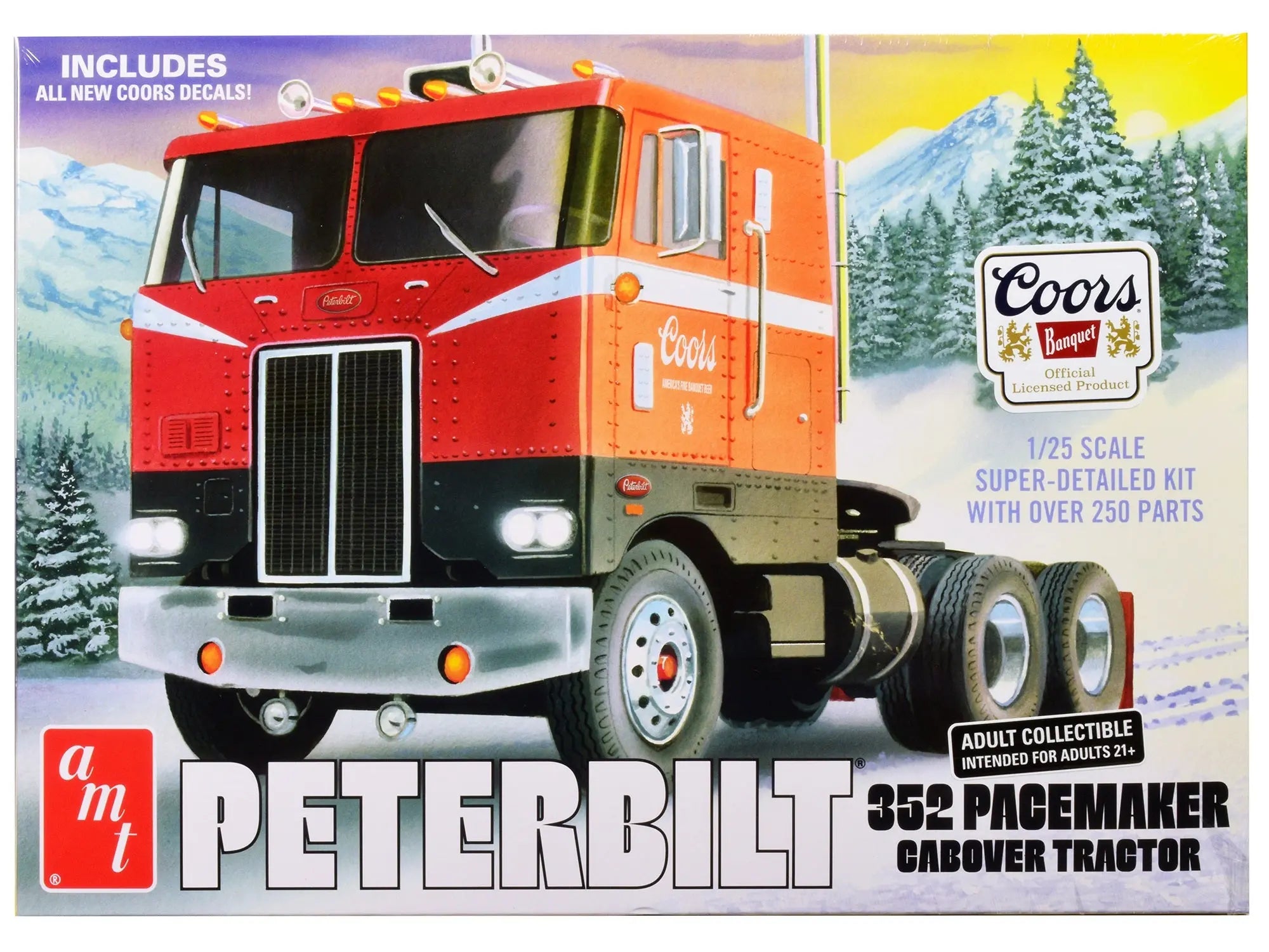 Skill 3 Model Kit Peterbilt 352 Pacemaker Cabover Tractor "Coors" 1/25 Scale Model by AMT AMT