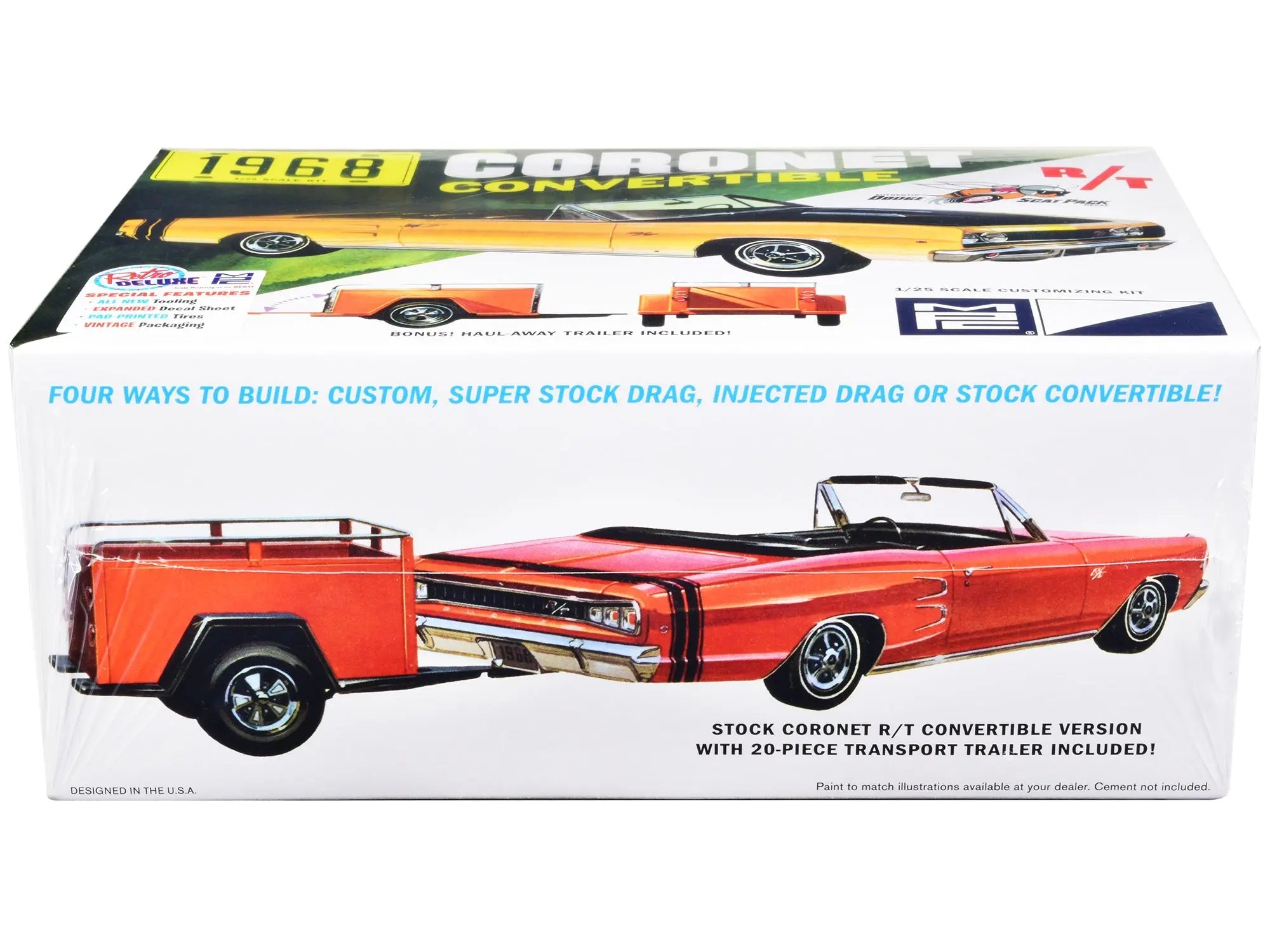 Skill 2 Model Kit 1968 Dodge Coronet R/T Convertible with Haul-Away Trailer 1/25 Scale Model by MPC MPC