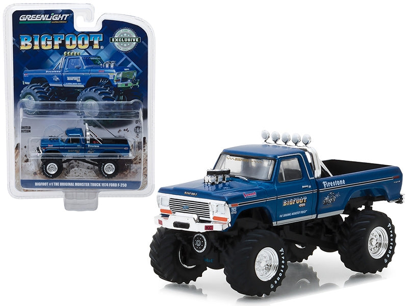 1974 Ford F-250 Monster Truck Bigfoot #1 Blue "The Original Monster Truck" (1979) Hobby Exclusive 1/64 Diecast Model Car by Greenlight Greenlight