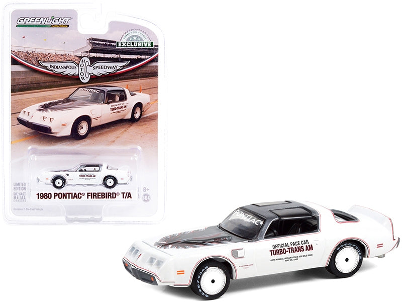 1980 Pontiac Firebird Trans Am T/A White with Black Top Official Pace Car "64th Annual Indianapolis 500 Mile Race" "Hobby Exclusive" 1/64 Diecast Model Car by Greenlight Greenlight