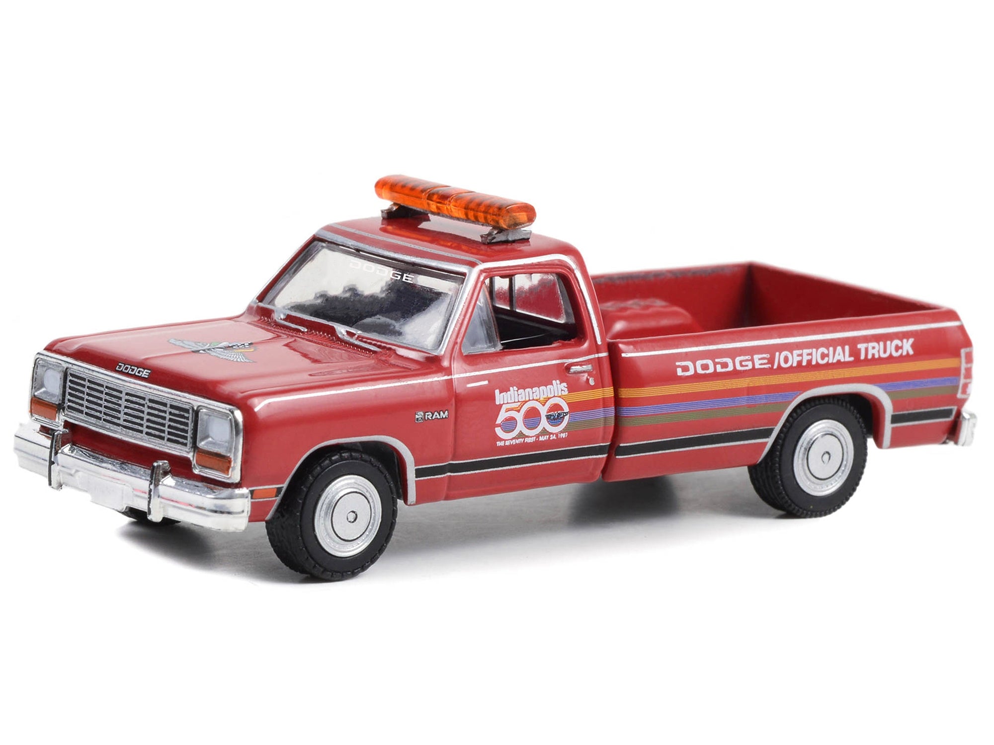 1987 Dodge Ram D-250 Pickup Truck "71st Annual Indianapolis 500 Mile Race Dodge Official Truck" Red with Stripes "Hobby Exclusive" Series 1/64 Diecast Model Car by Greenlight Greenlight