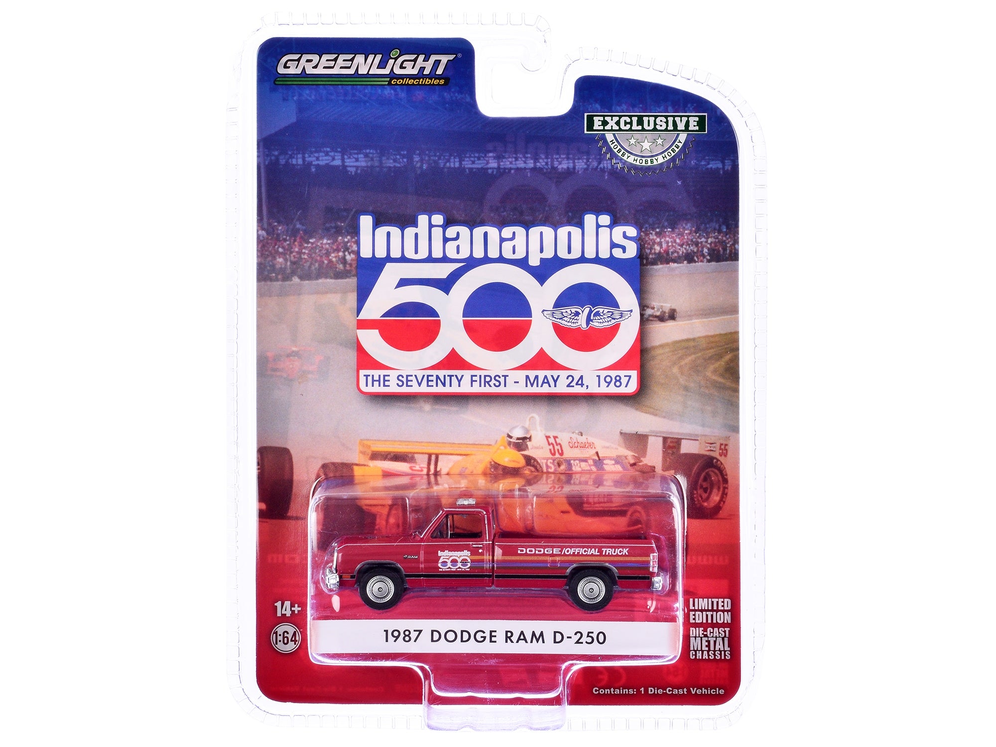 1987 Dodge Ram D-250 Pickup Truck "71st Annual Indianapolis 500 Mile Race Dodge Official Truck" Red with Stripes "Hobby Exclusive" Series 1/64 Diecast Model Car by Greenlight Greenlight