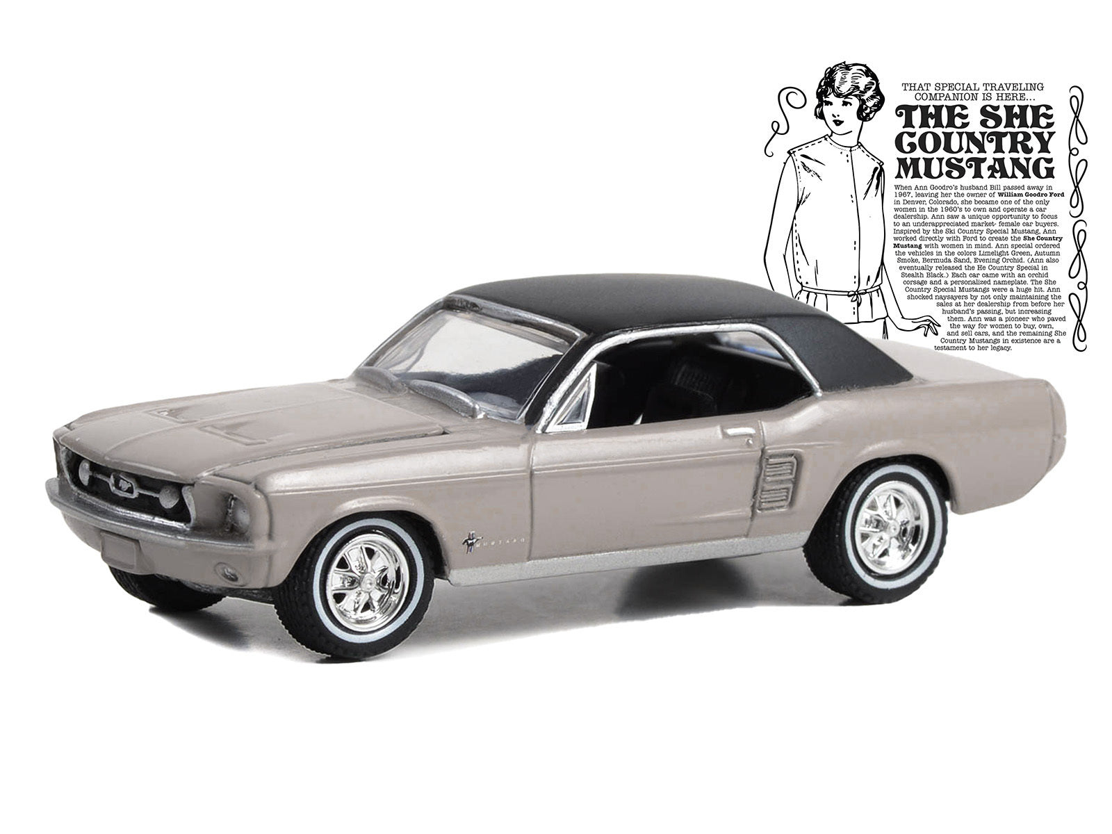 1967 Ford Mustang Coupe "She Country Special - Bill Goodro Ford Denver Colorado" Autumn Smoke with Black Top "Hobby Exclusive" Series 1/64 Diecast Model Car by Greenlight Greenlight