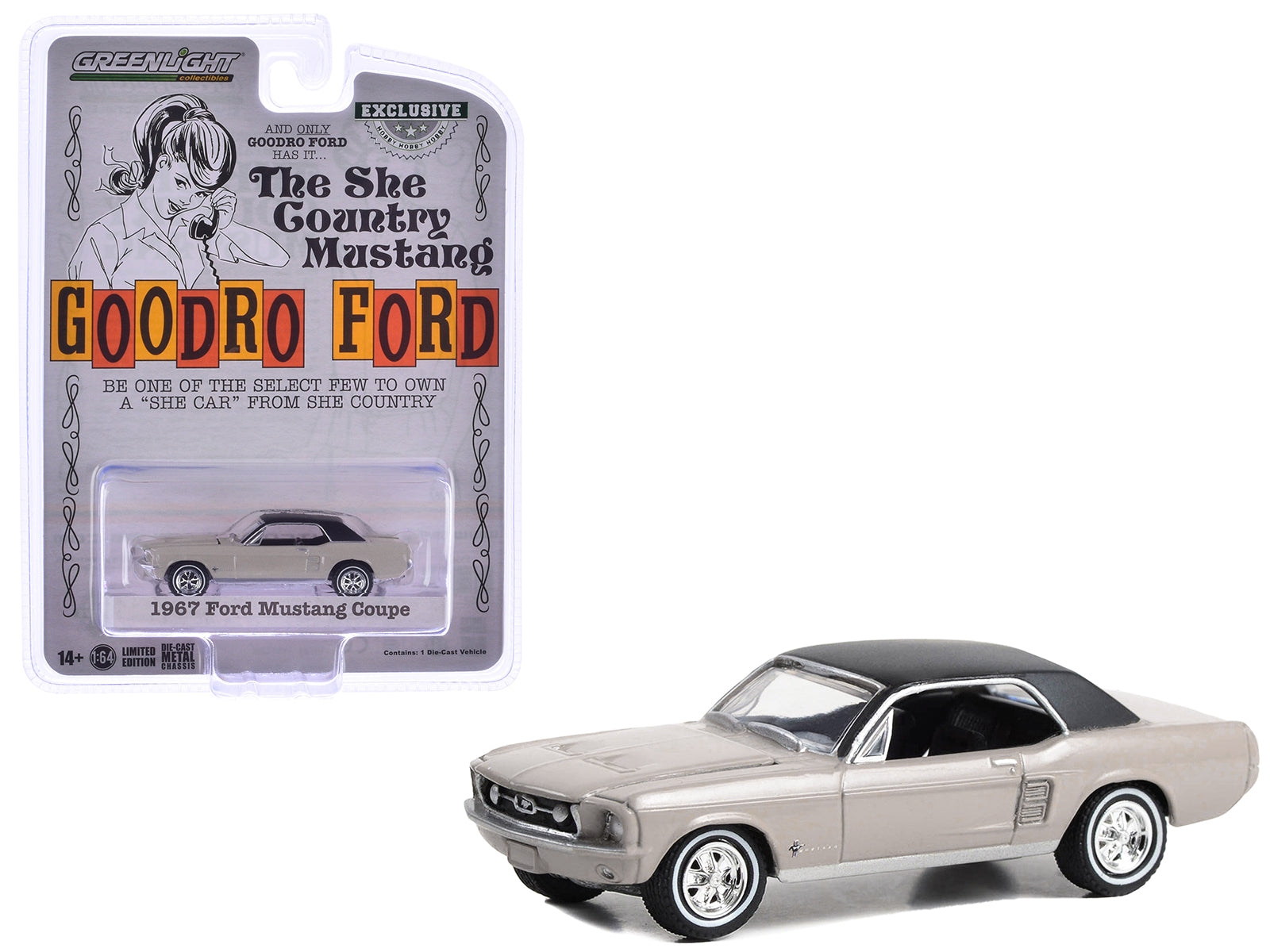 1967 Ford Mustang Coupe "She Country Special - Bill Goodro Ford Denver Colorado" Autumn Smoke with Black Top "Hobby Exclusive" Series 1/64 Diecast Model Car by Greenlight Greenlight