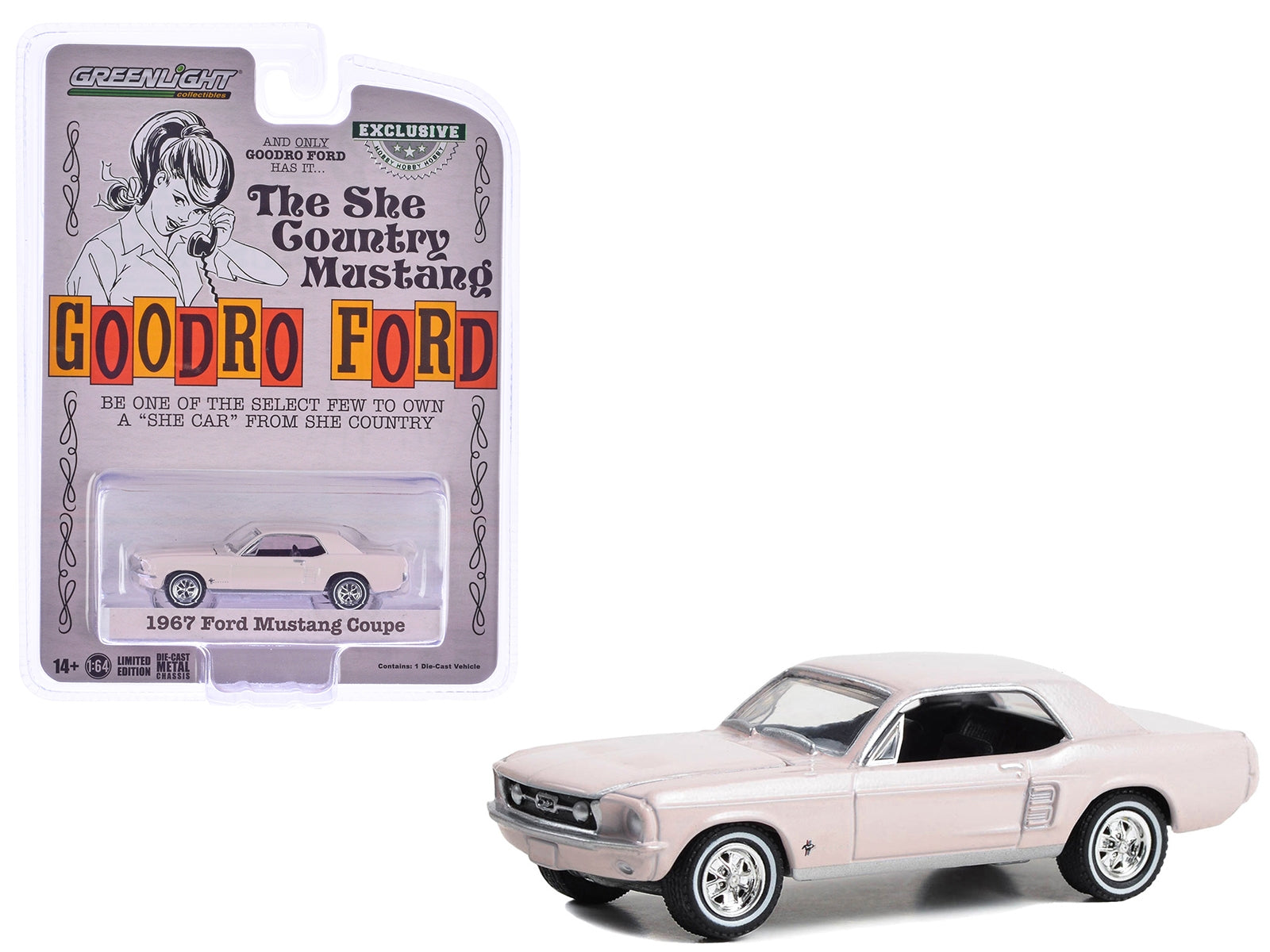 1967 Ford Mustang Coupe "She Country Special - Bill Goodro Ford Denver Colorado" Bermuda Sand "Hobby Exclusive" Series 1/64 Diecast Model Car by Greenlight Greenlight