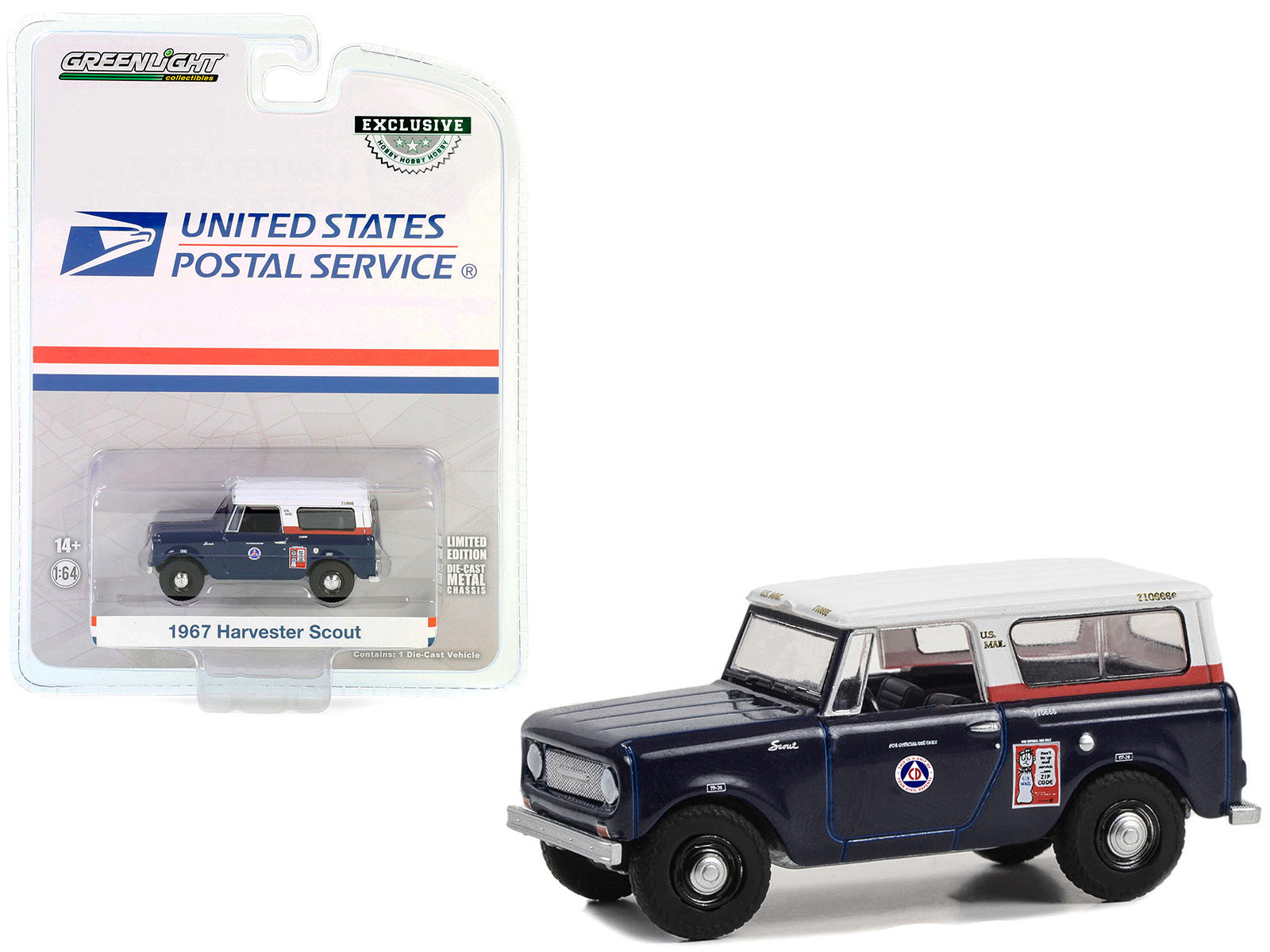 1967 Harvester Scout RHD (Right Hand Drive) Blue with White Top "USPS (United States Postal Service)" "Hobby Exclusive" Series 1/64 Diecast Model Car by Greenlight Greenlight