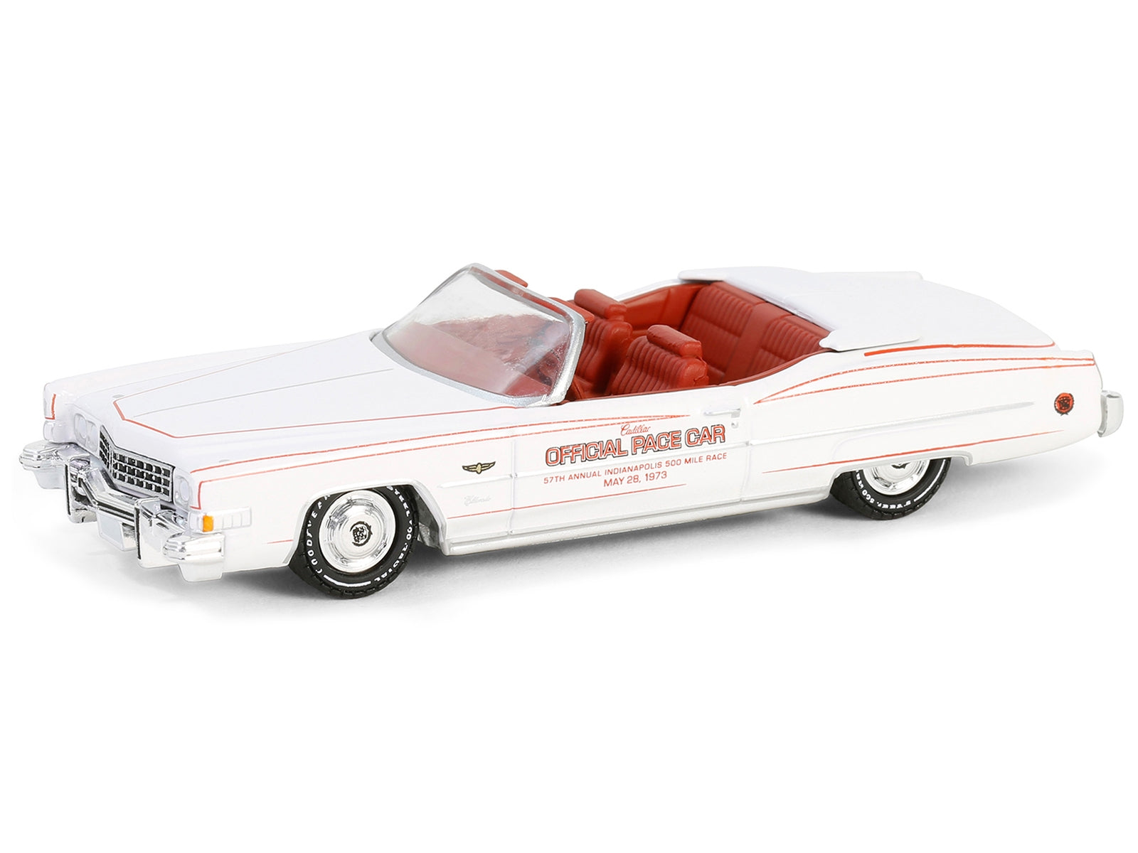 1973 Cadillac Eldorado Convertible "57th Annual Indianapolis 500 Mile Race Official Pace Car" White with Red Interior "Hobby Exclusive" Series 1/64 Diecast Model Car by Greenlight Greenlight