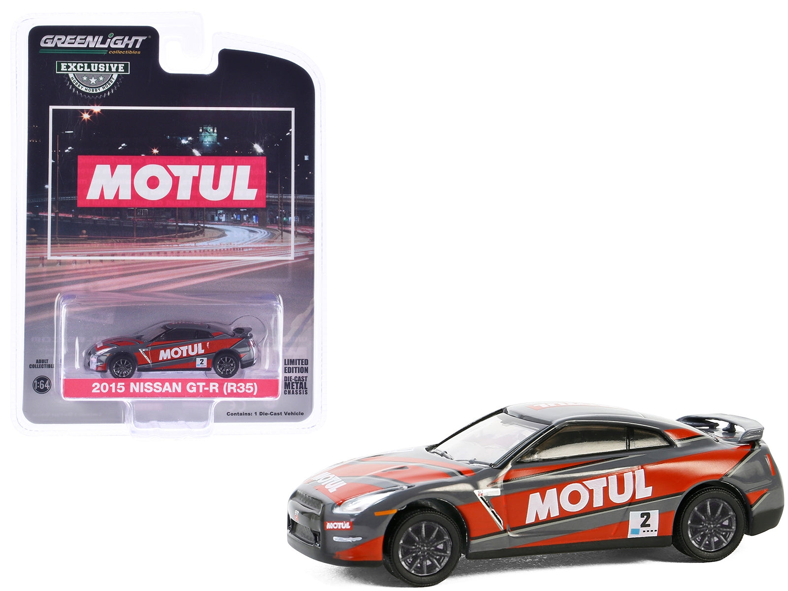 2015 Nissan GT-R (R35) #2 "MOTUL" Gray with Red Graphics "Hobby Exclusive" Series 1/64 Diecast Model Car by Greenlight Greenlight