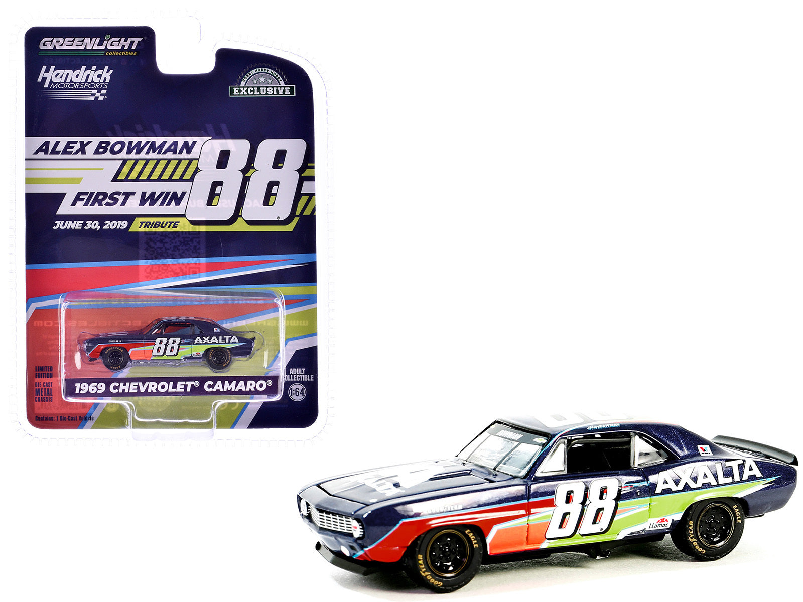 1969 Chevrolet Camaro #88 "Alex Bowman - Hendrick Motorsports First Win Tribute" Dark Blue with Graphics "Hobby Exclusive" Series 1/64 Diecast Model Car by Greenlight Greenlight