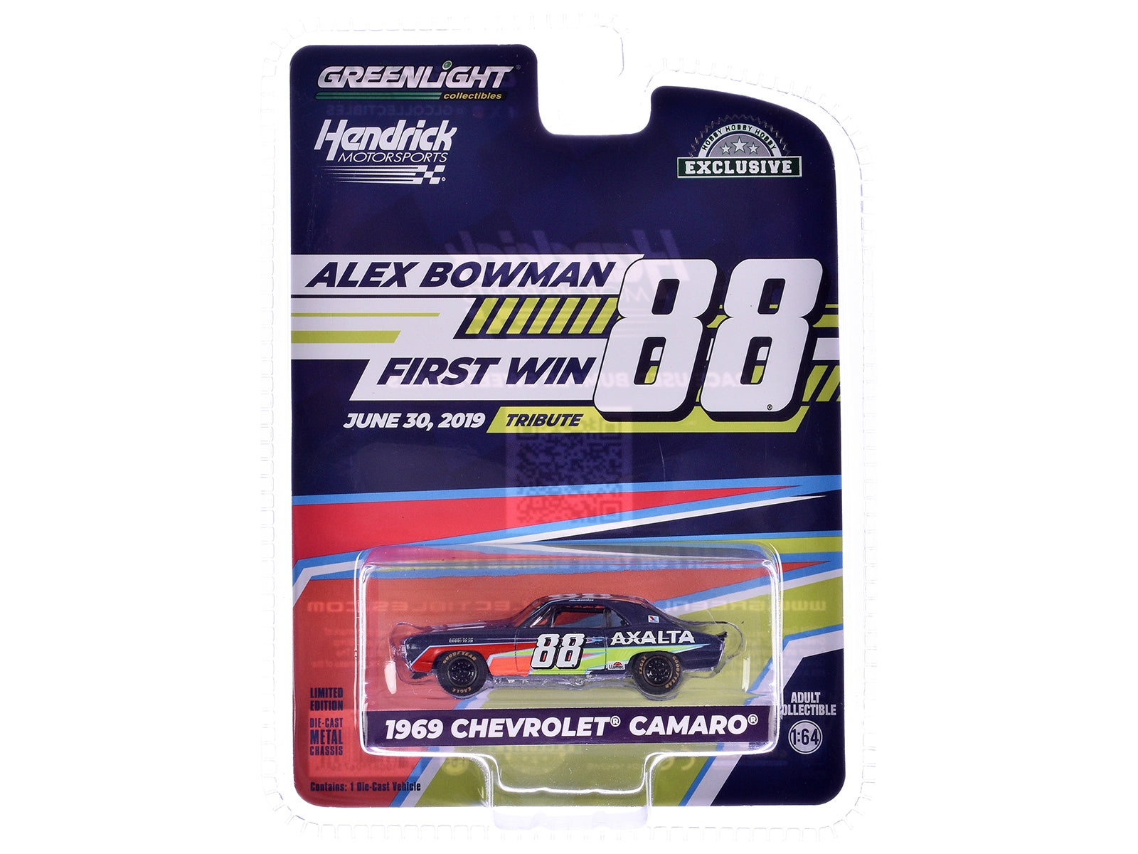 1969 Chevrolet Camaro #88 "Alex Bowman - Hendrick Motorsports First Win Tribute" Dark Blue with Graphics "Hobby Exclusive" Series 1/64 Diecast Model Car by Greenlight Greenlight