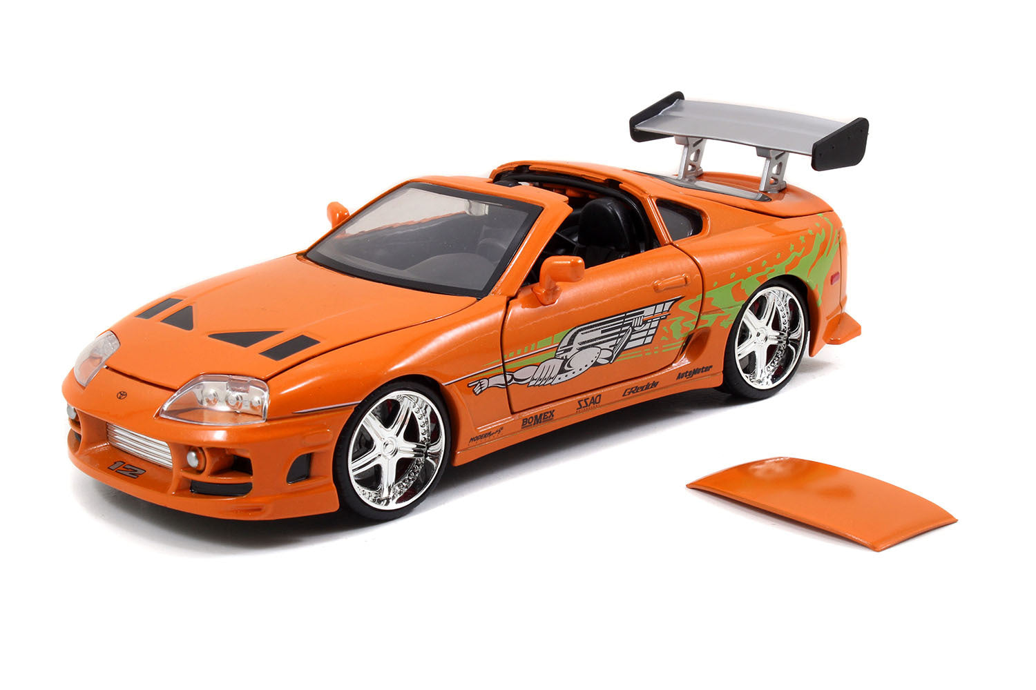 Model Kit Toyota Supra Metallic Orange with Brian Diecast Figure "Fast & Furious" Movie "Build N' Collect" 1/24 Diecast Model Car by Jada Jada