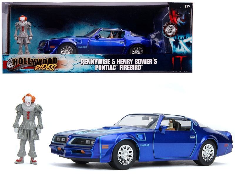 Henry Bower's Pontiac Firebird Trans Am Candy Blue with Pennywise Diecast Figurine "It Chapter Two" (2019) Movie 1/24 Diecast Model Car by Jada Jada