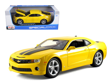 2010 Chevrolet Camaro SS RS Yellow with Black Stripes 1/18 Diecast Model Car by Maisto Maisto