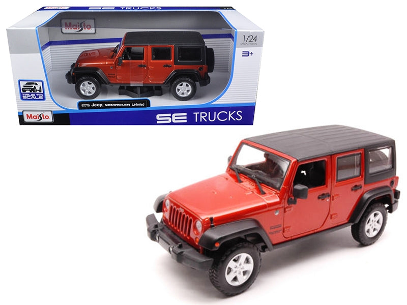 2015 Jeep Wrangler Unlimited Orange with Black Top 1/24 Diecast Model Car by Maisto Maisto