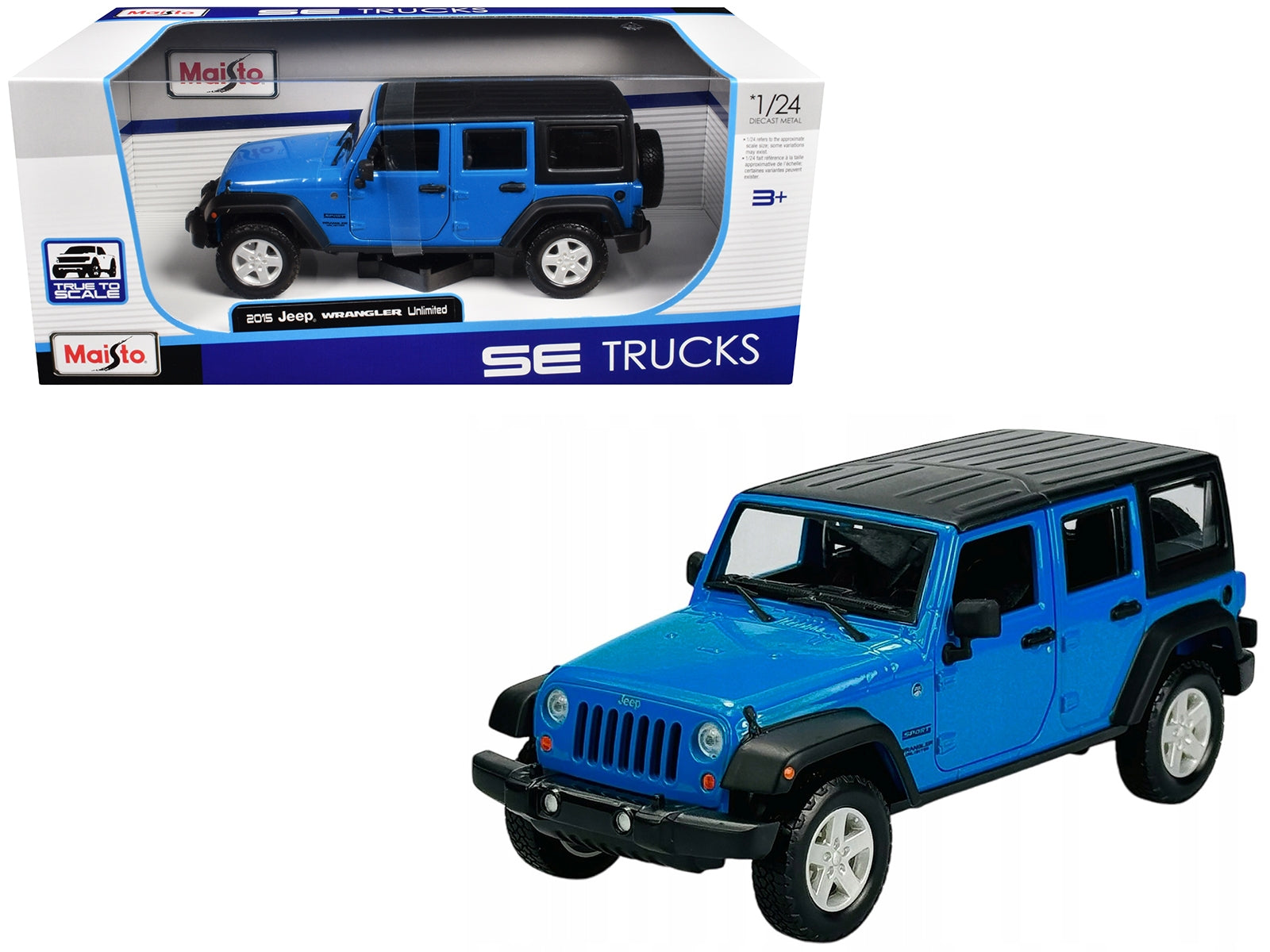 2015 Jeep Wrangler Unlimited Blue with Black Top "SE Trucks" Series 1/24 Diecast Model Car by Maisto Maisto