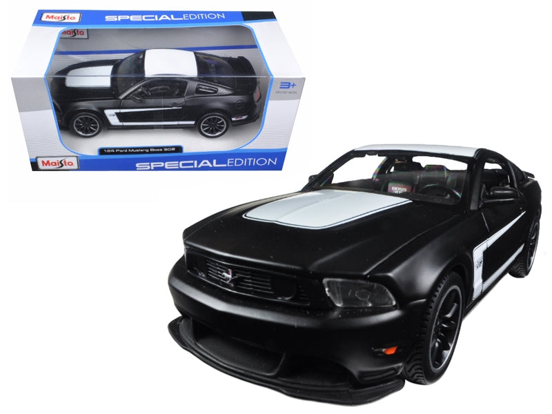 2012 Ford Mustang Boss 302 Matt Black and White 1/24 Diecast Model Car by Maisto Maisto