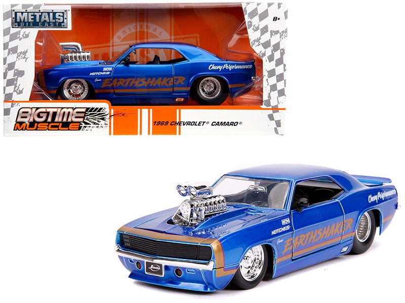 1969 Chevrolet Camaro "Earthshaker" Candy Blue with Gold Stripe "Bigtime Muscle" 1/24 Diecast Model Car by Jada Jada