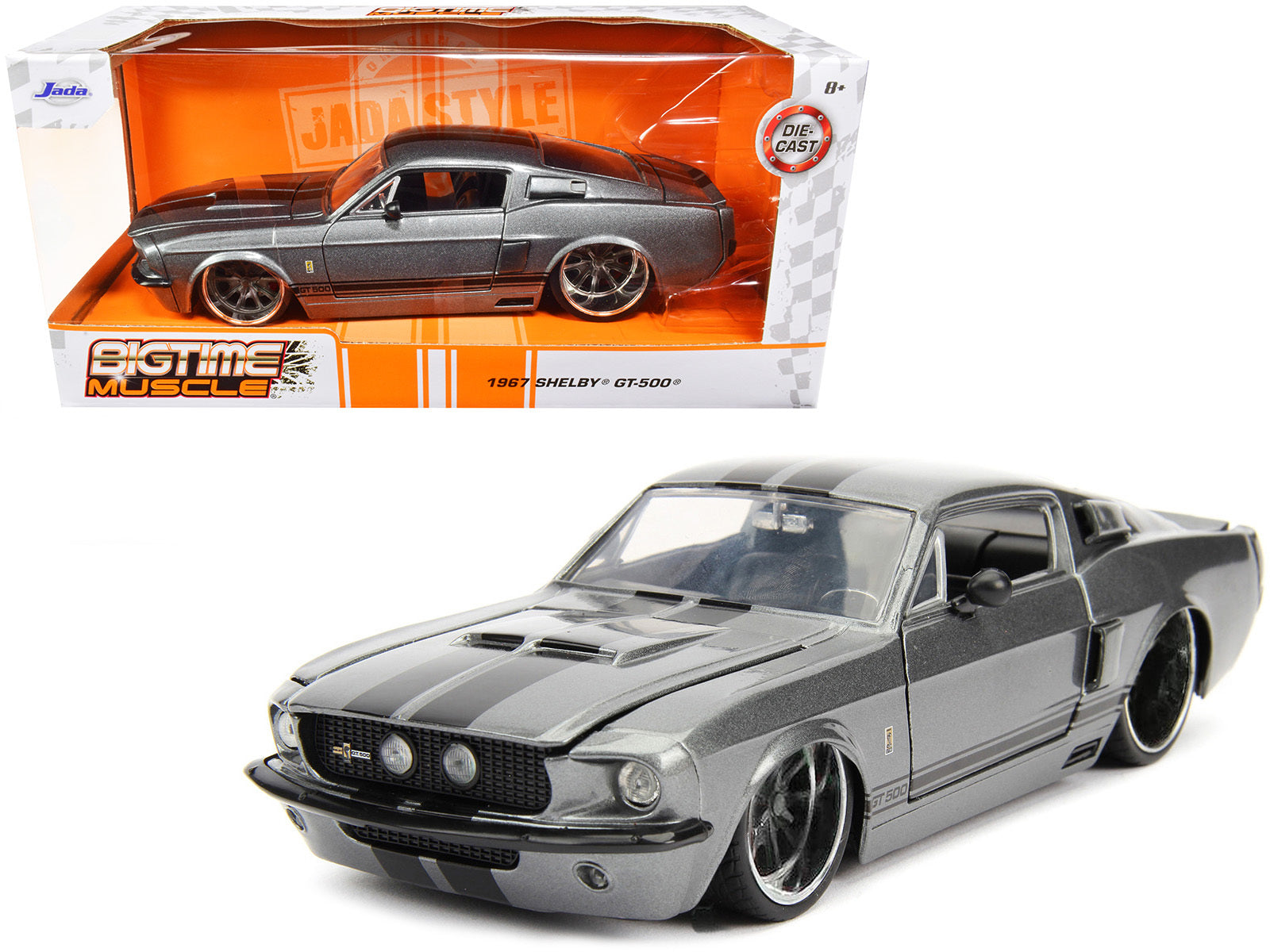 1967 Ford Mustang Shelby GT500 Gray Metallic with Black Stripes "Bigtime Muscle" Series 1/24 Diecast Model Car by Jada Jada