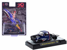 Load image into Gallery viewer, 1973 Chevrolet Cheyenne Super 10 Bedless Truck Blue with Shark Mouth Graphics &quot;20 Year Anniversary M2 Designer Sean Taylor&quot; Limited Edition to 11726 pieces Worldwide 1/64 Diecast Model Car by M2 Machines M2
