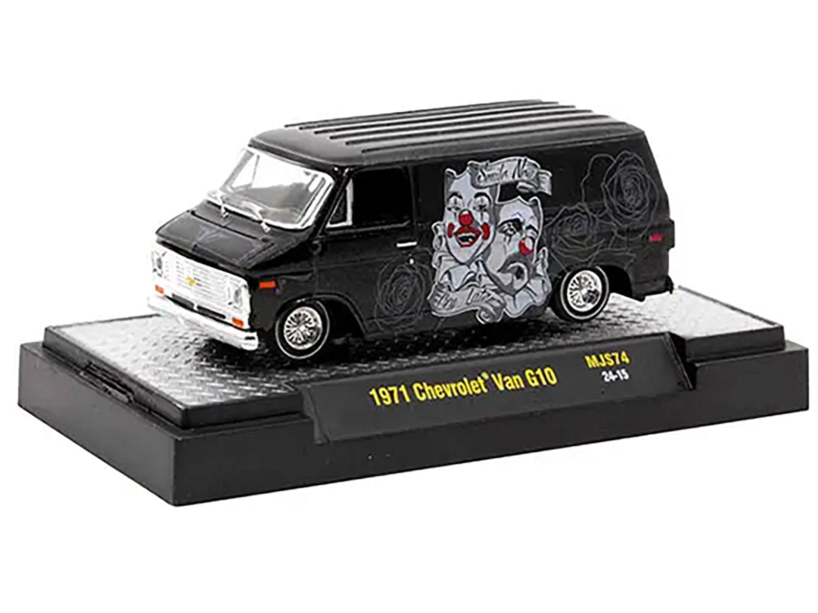 1971 Chevrolet G10 Van Black Metallic with Graphics "Lowriders" Limited Edition to 4400 pieces Worldwide 1/64 Diecast Model Car by M2 Machines M2